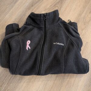 Columbia Black Fleece Jacket with Pink Breast Cancer Ribbon